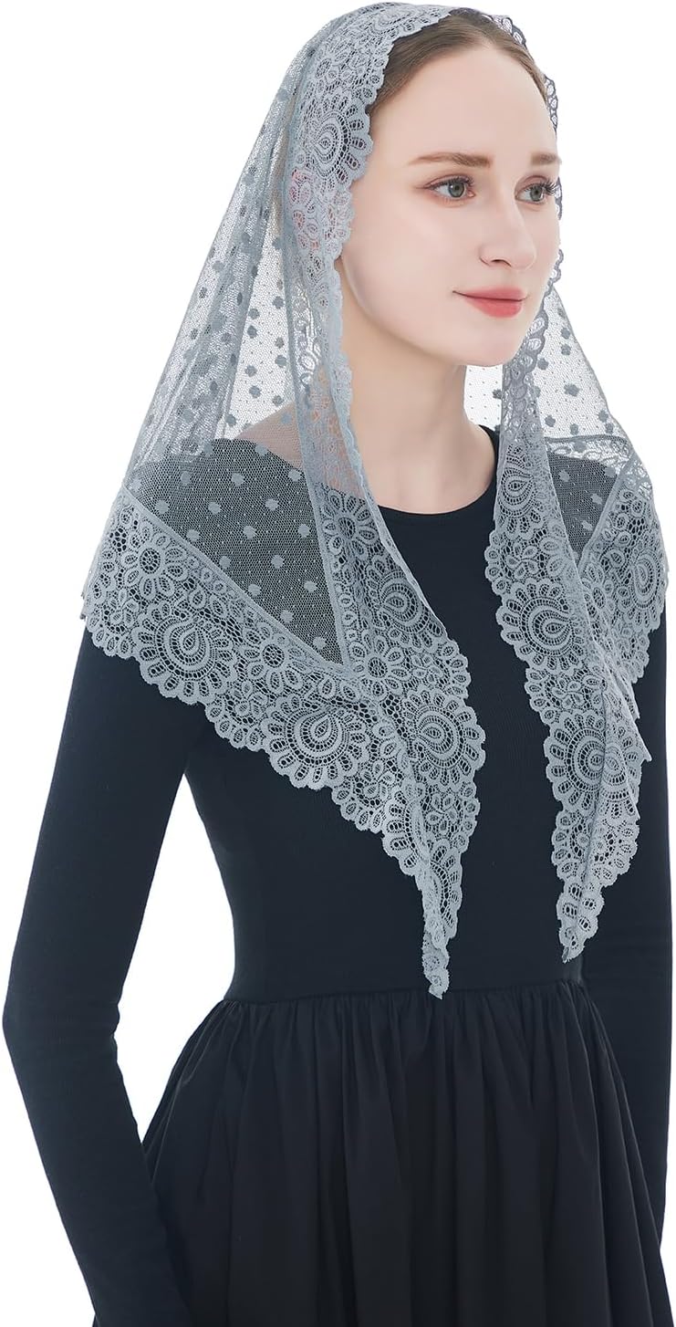 Wgior Triangle Vintage Inspired Lace Chapel Veils Catholic Mass Head Covering Scarf Mantilla Veils for Church - Image 3